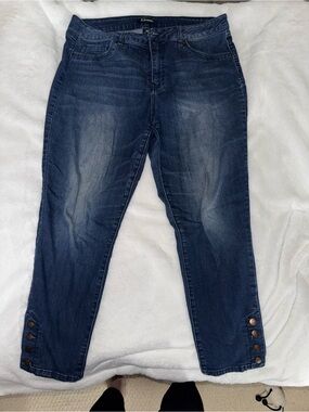 d. jeans Indigo Ankle Cropped Jeans with Hem Button Detail